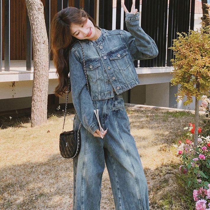 デニムセットアップ ゆったりシルエット上下セット定番デニムジャケット