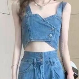 デニムセットアップ 胸元ハートビスチェデニムセット