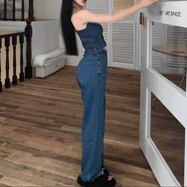 デニムセットアップ フロントボタン美シルエットビスチェセット