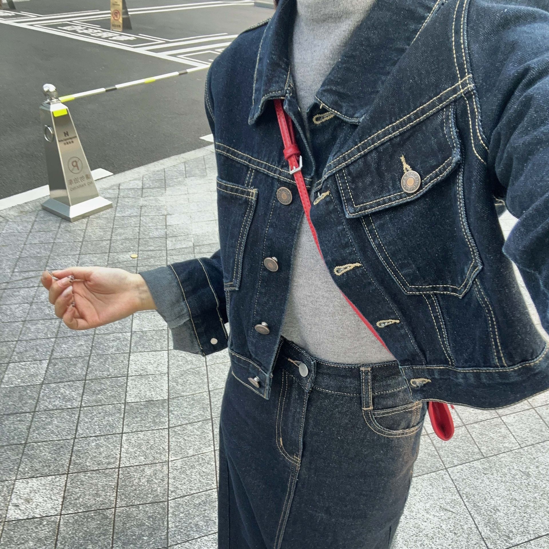 デニムセットアップ クラシックミモレ丈スカートセット