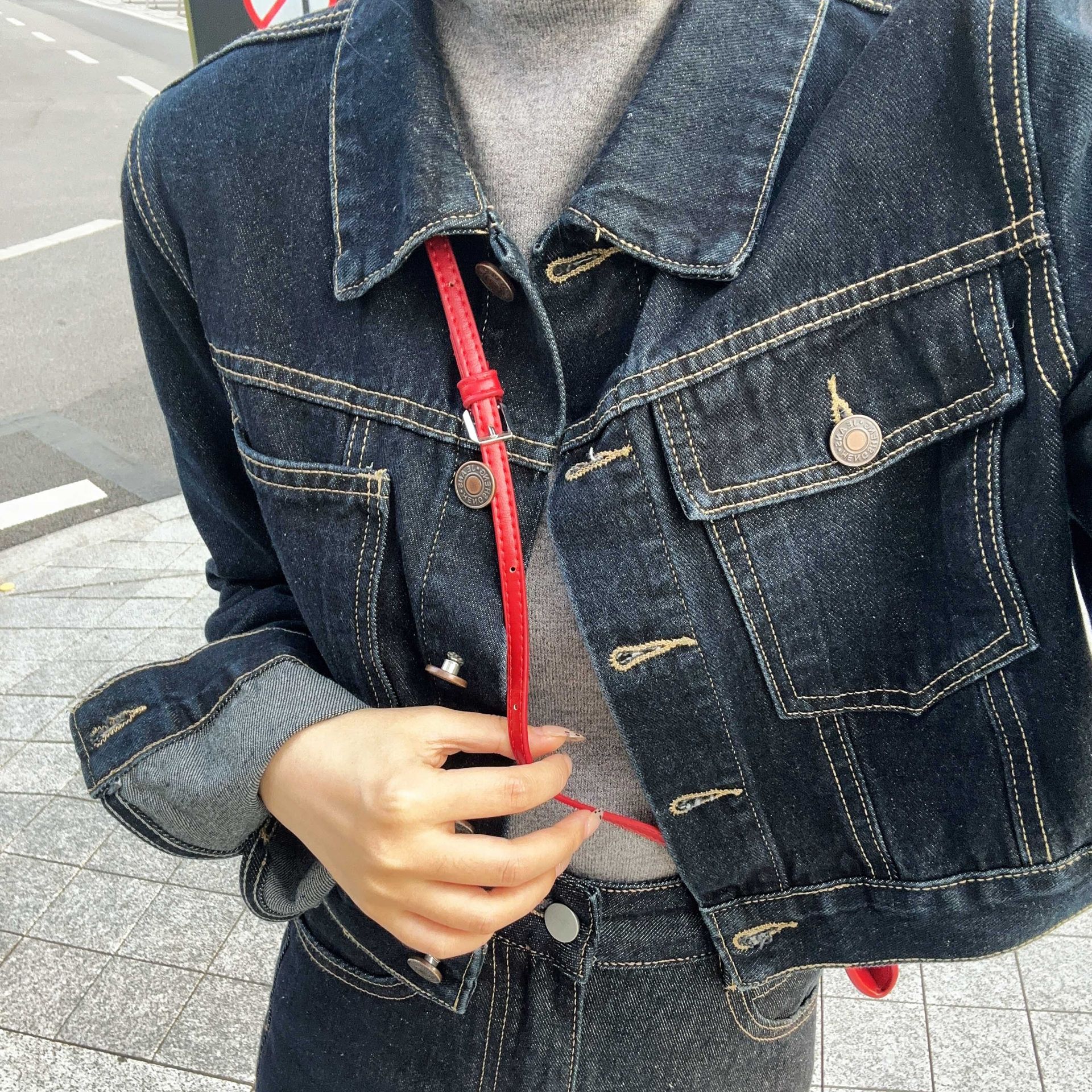 デニムセットアップ クラシックミモレ丈スカートセット
