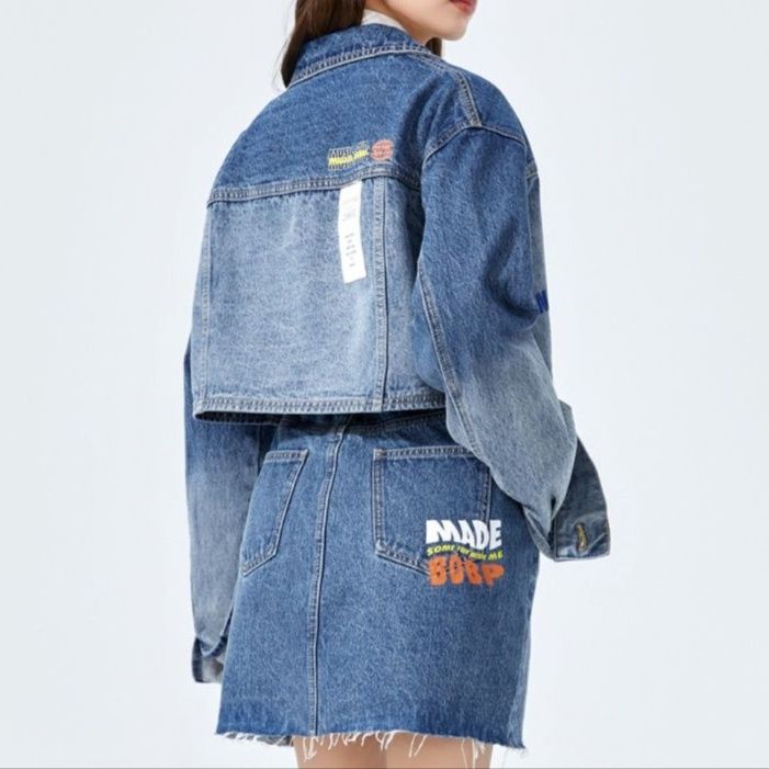デニムセットアップ クロップドジャケット×切りっぱなしスカート