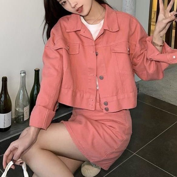 デニムセットアップ ゆったりデニムミニスカートセット