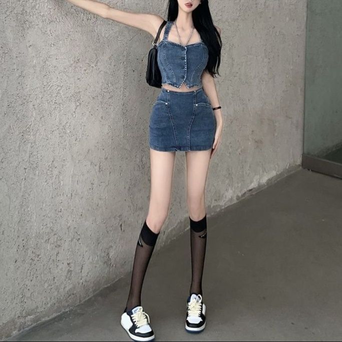 デニムセットアップ 美シルエット ビスチェミニセット