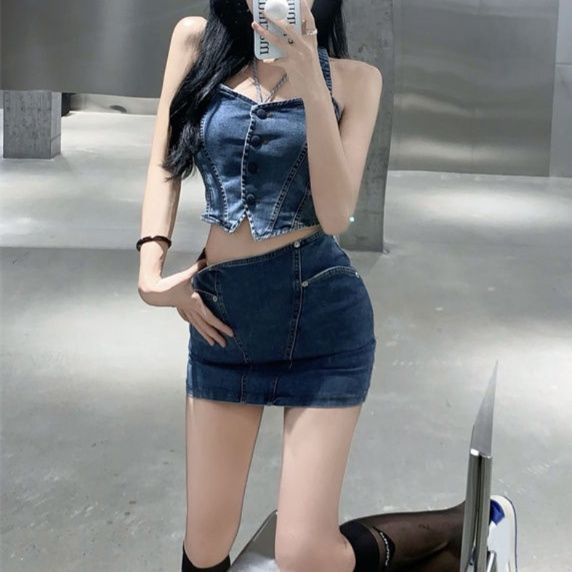デニムセットアップ 美シルエット ビスチェミニセット