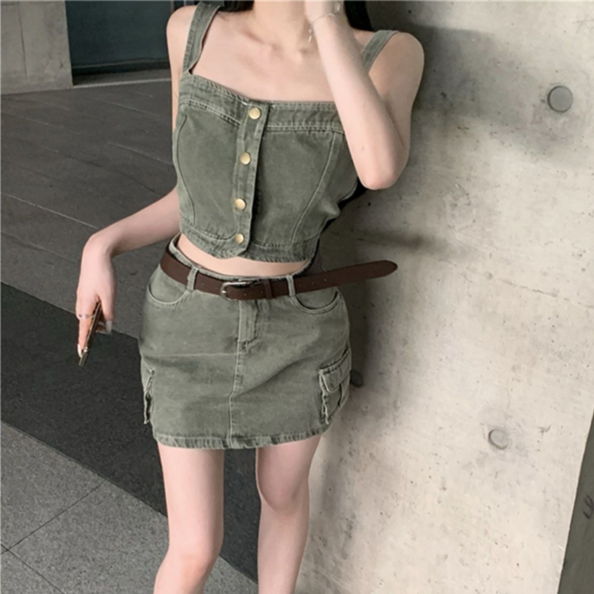 デニムセットアップ こだわりビスチェミニスカートセット