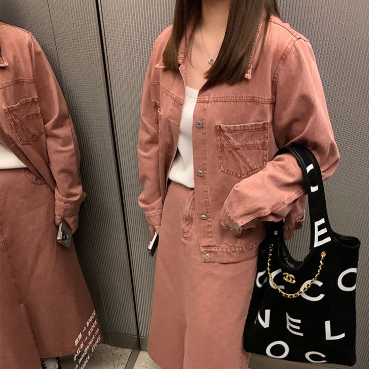 デニムセットアップ やわらかデニムロングスカート上下セット