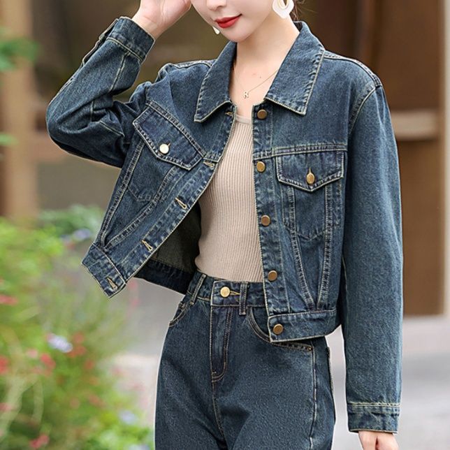 デニムセットアップ 大人カジュアル上下セット長袖ジャケットとワイドパンツ