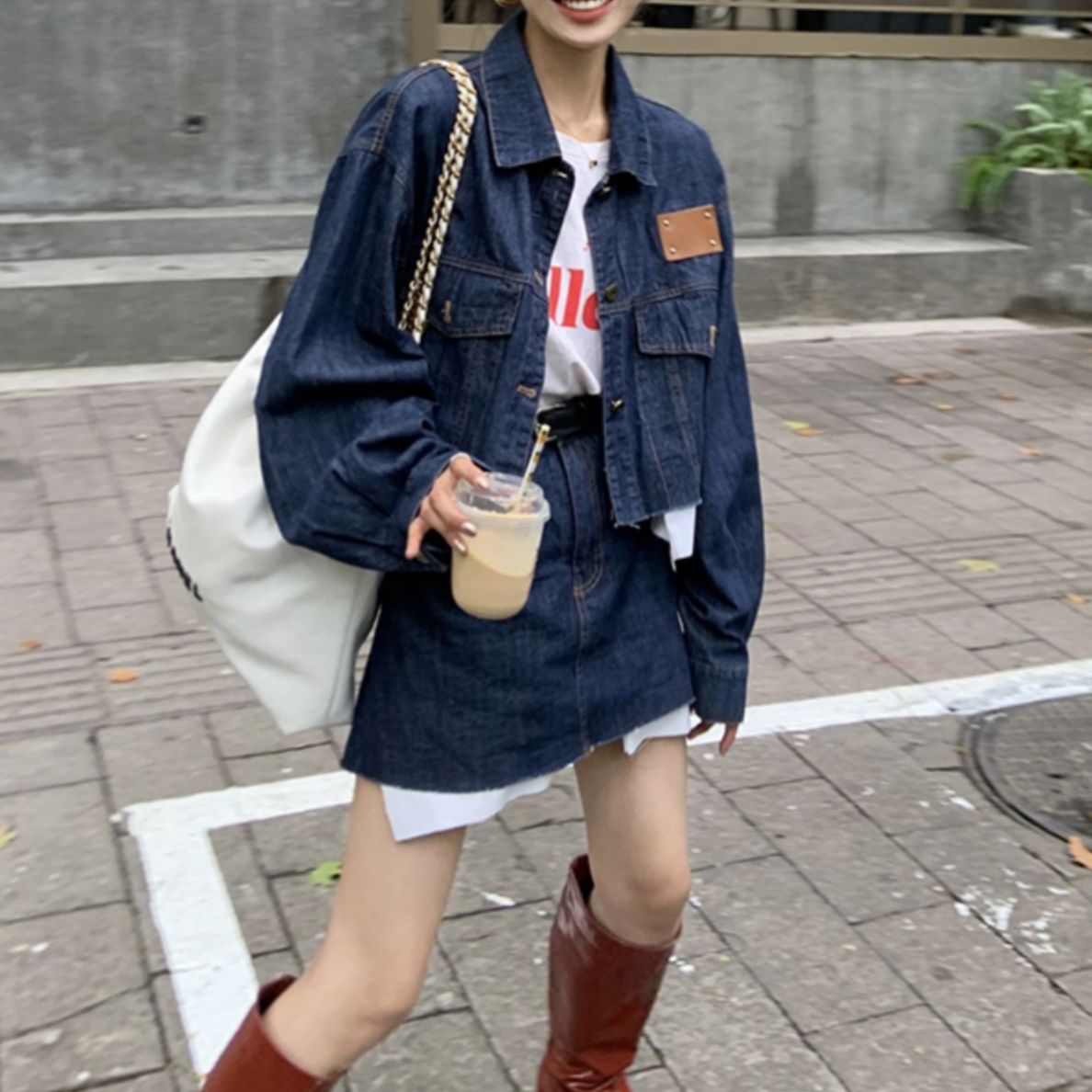 デニムセットアップ クロップドジャケット×ミニスカート