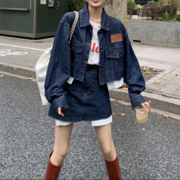デニムセットアップ クロップドジャケット×ミニスカート