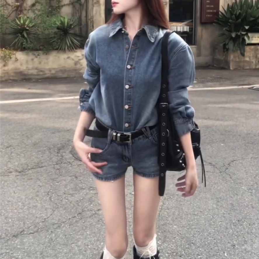 デニムセットアップ クラシカルシャツショートパンツセット