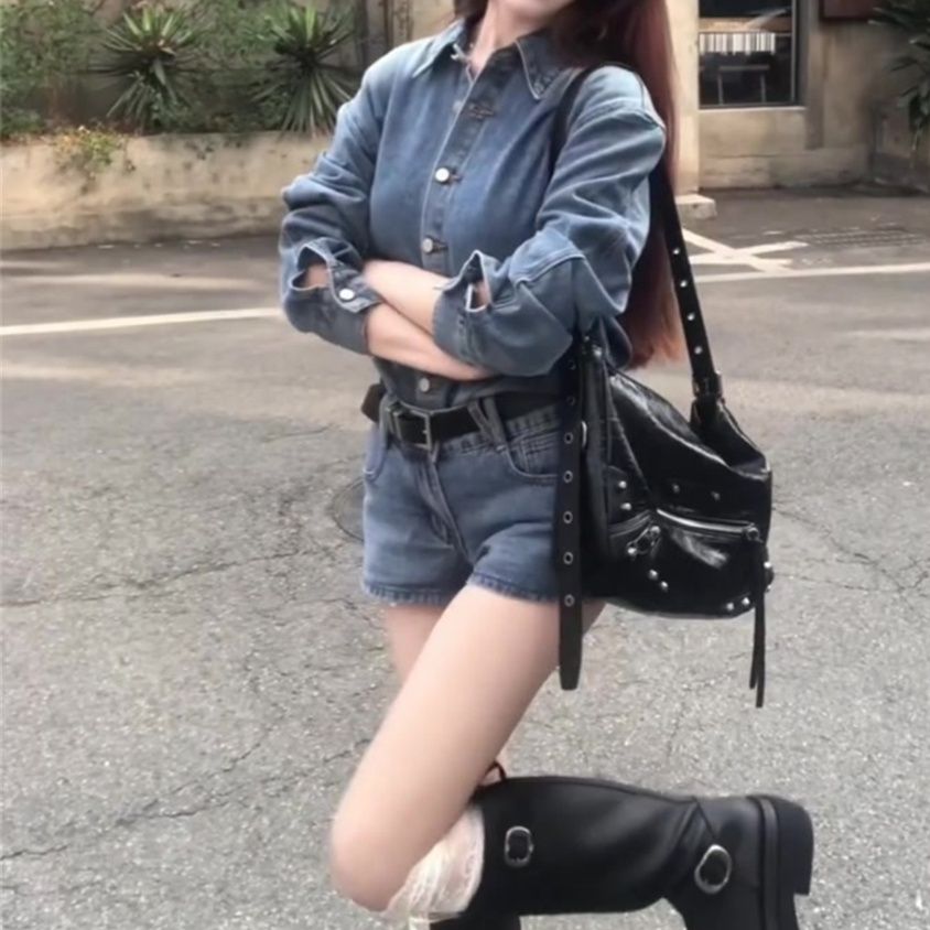 デニムセットアップ クラシカルシャツショートパンツセット