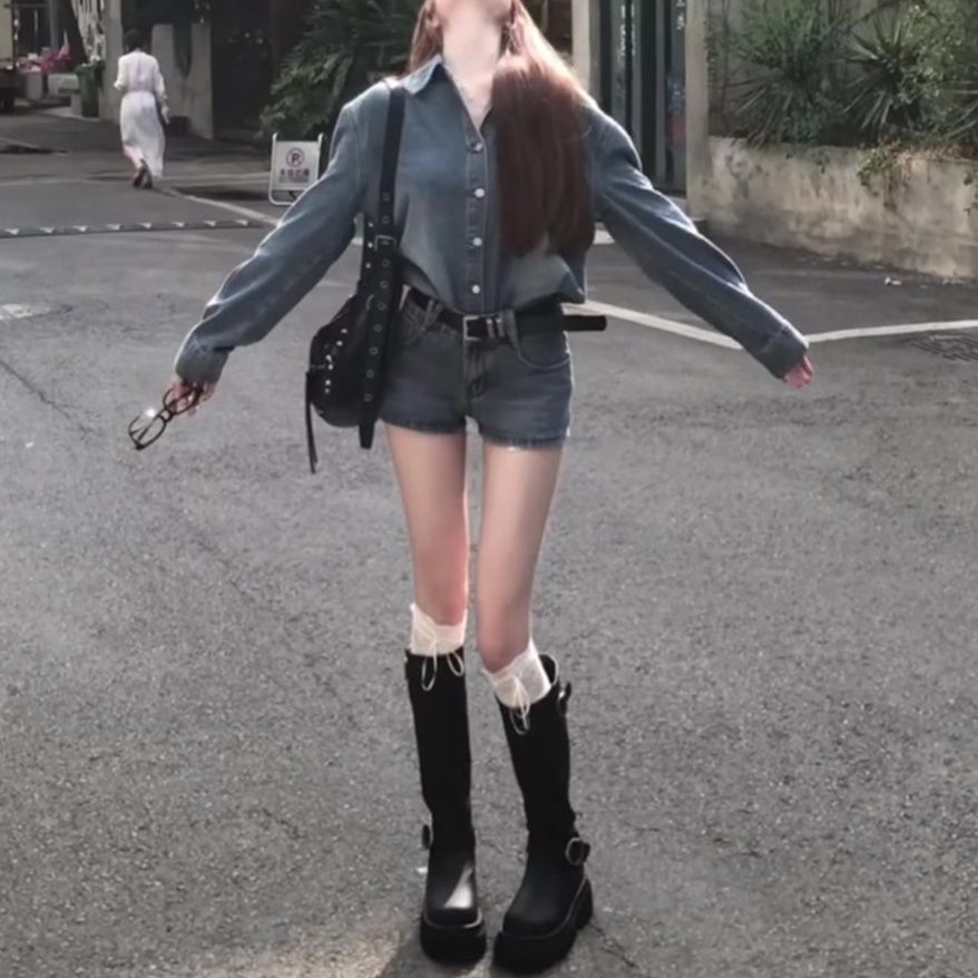 デニムセットアップ クラシカルシャツショートパンツセット