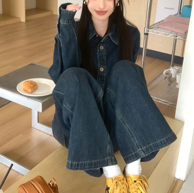 デニムセットアップ ゆったりクラシック デニムセットアップ
