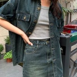 デニムセットアップ こなれ感デニムシャツスカートセット
