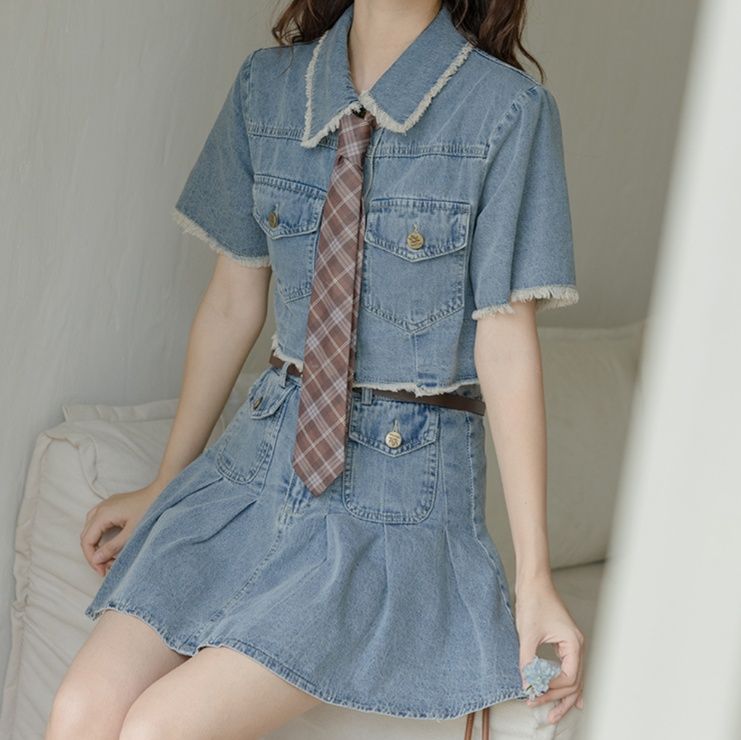 デニムセットアップ レトロ学園風セットアップ