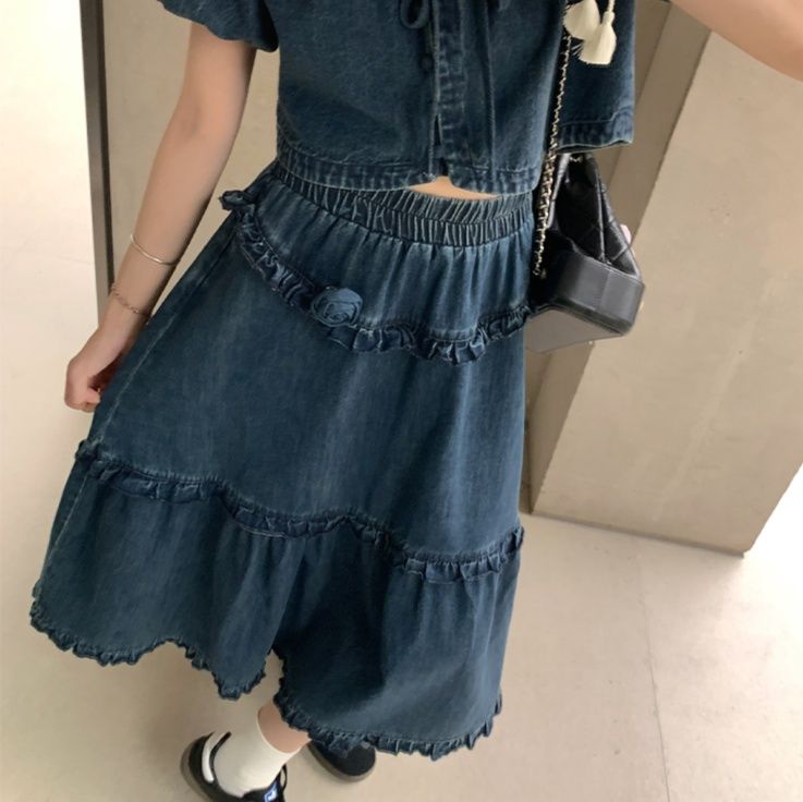 デニムセットアップ ローズフリル デニムセットアップ
