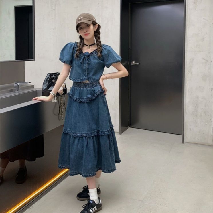 デニムセットアップ ローズフリル デニムセットアップ