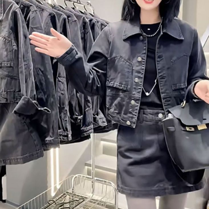 デニムセットアップ ショート丈ジャケットとミニスカートのセット