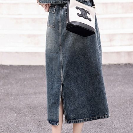 デニムセットアップ 袖なしデニムベストとロングスカートの二点セット