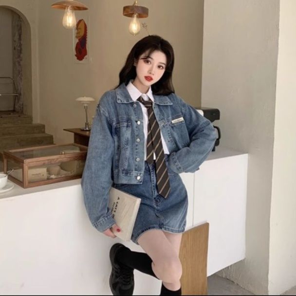 デニムセットアップ レトロ制服風デニムミニセット