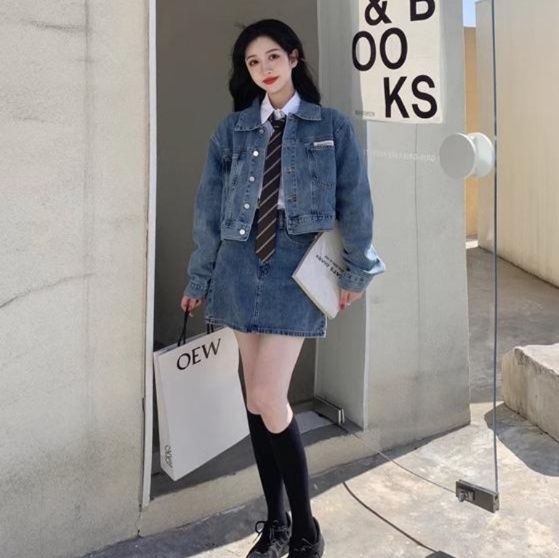 デニムセットアップ レトロ制服風デニムミニセット