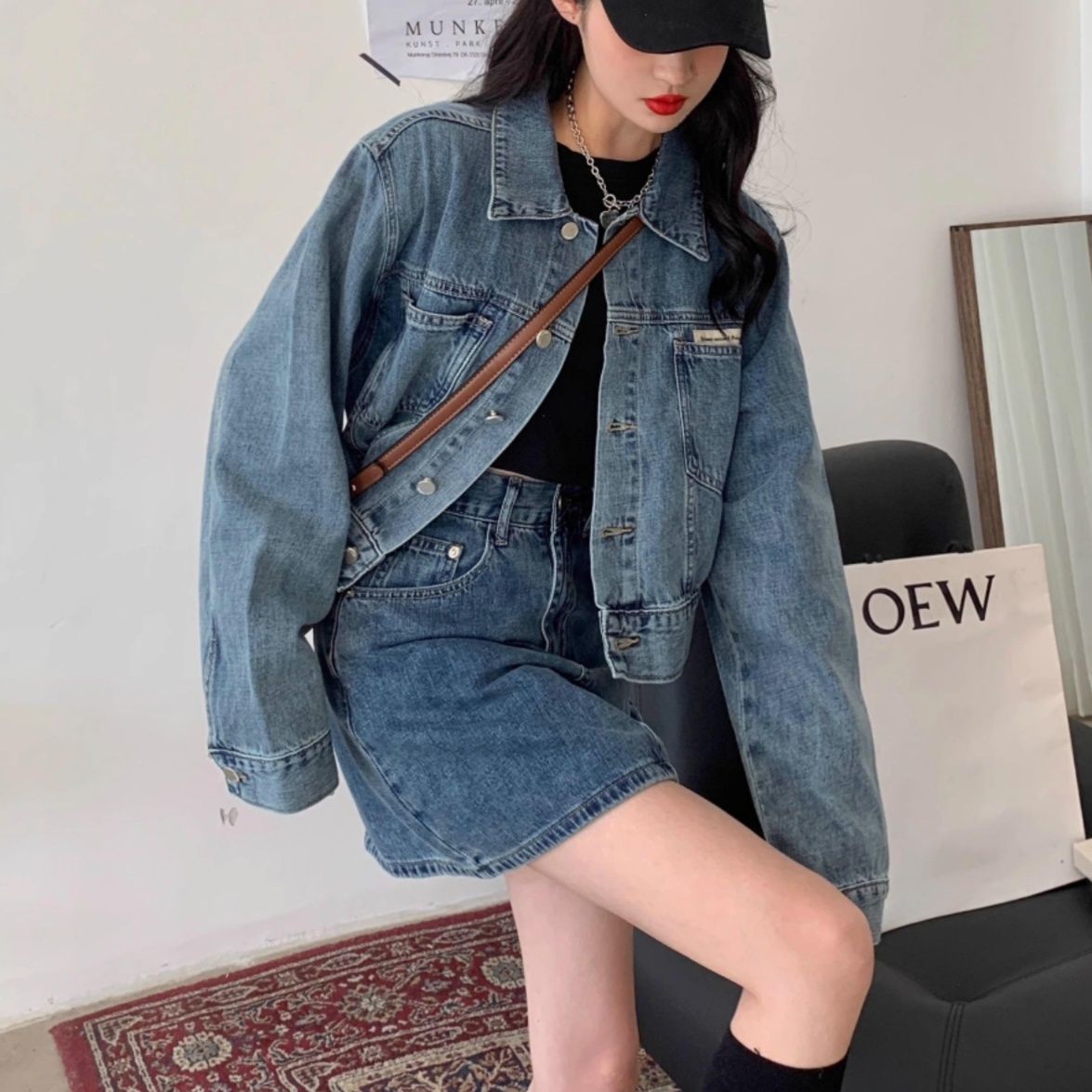 デニムセットアップ レトロ制服風デニムミニセット