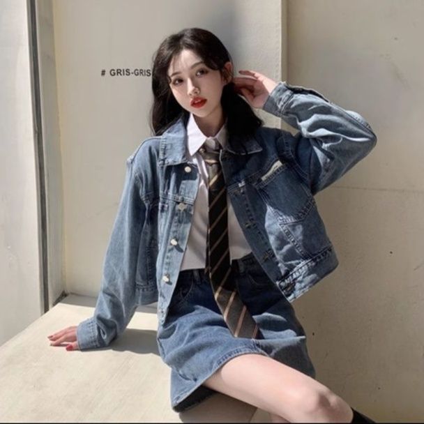 デニムセットアップ レトロ制服風デニムミニセット