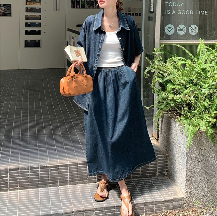 デニムセットアップ こなれ感ゆったりシルエット上下セット