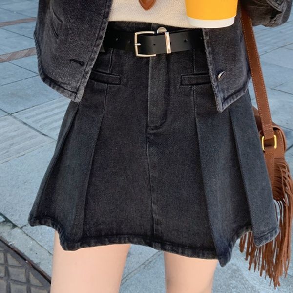 デニムセットアップ ノーカラージャケットスカートセット