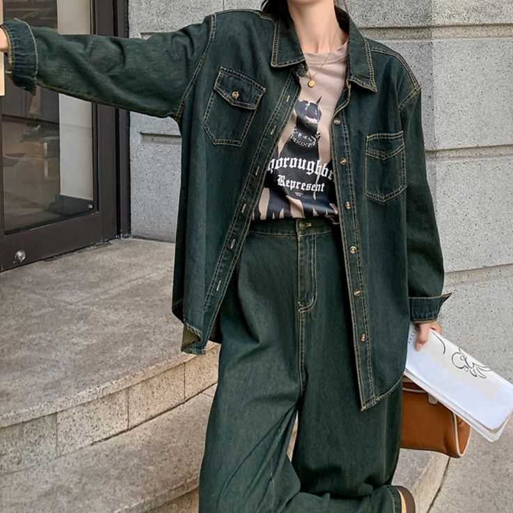 デニムセットアップ ゆったりシルエットデニム上下セット