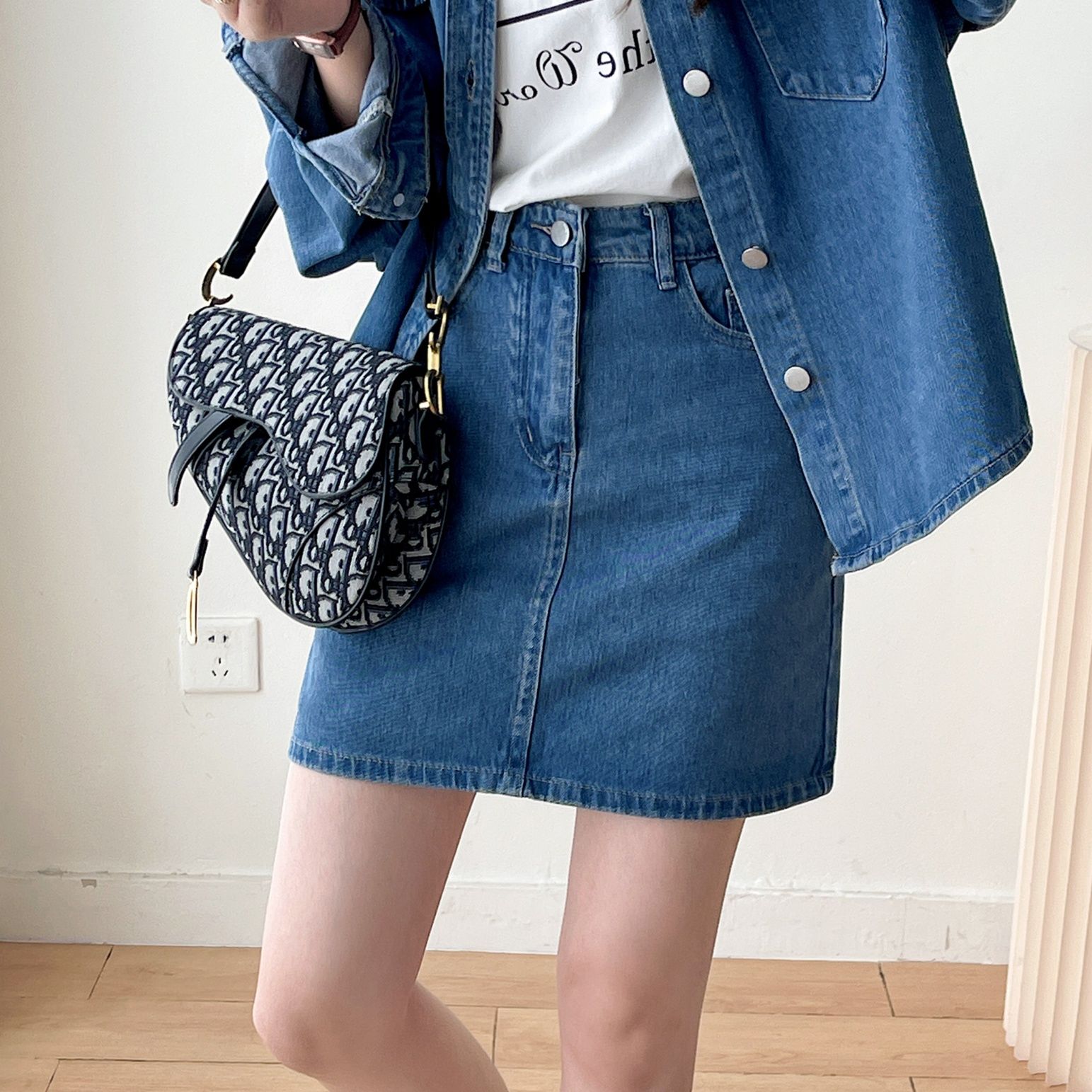 デニムセットアップ ゆったりデニムシャツ×ミニスカートセットアップ