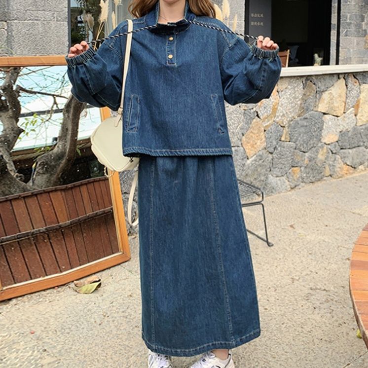 デニムセットアップ はんなりプルオーバーデニムセット