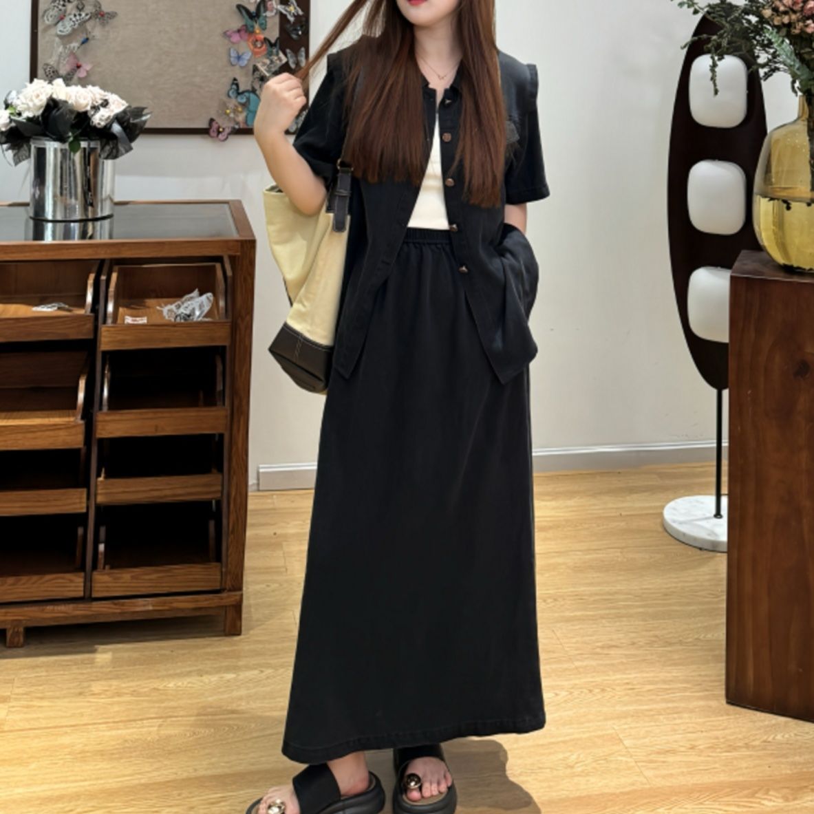 デニムセットアップ 上品ロングシルエット デニムセット