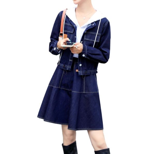 デニムセットアップ 大人可愛い重ね着風デニムジャケット&フレアスカートセット