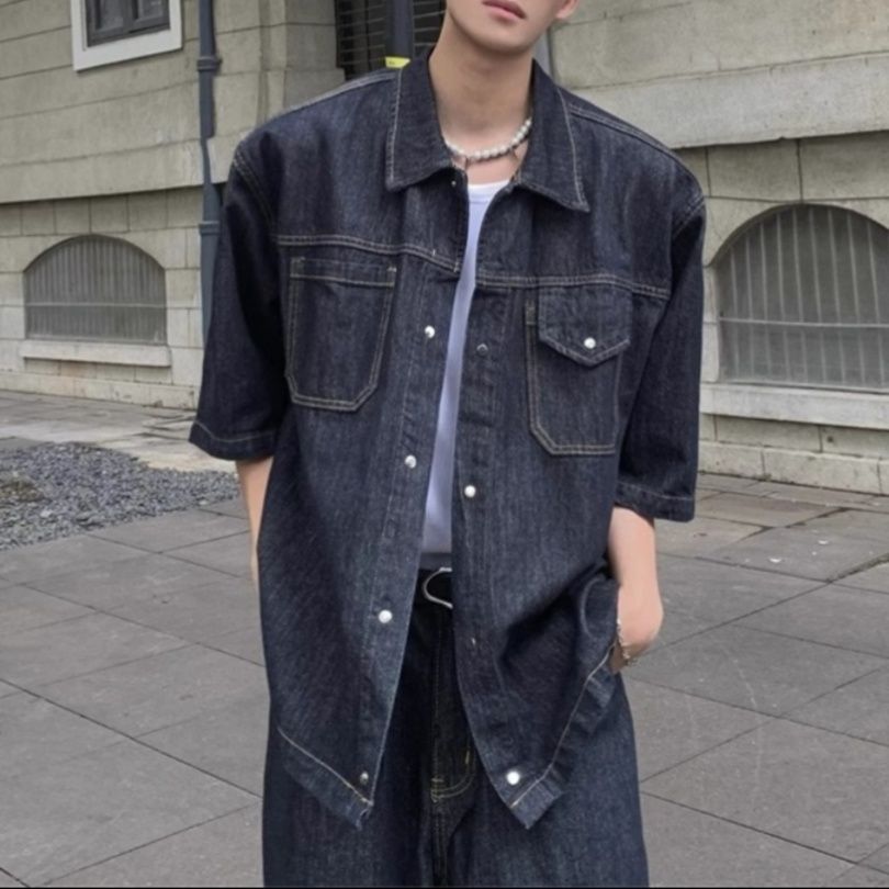 デニムセットアップ ゆったりシルエット半袖デニムセット
