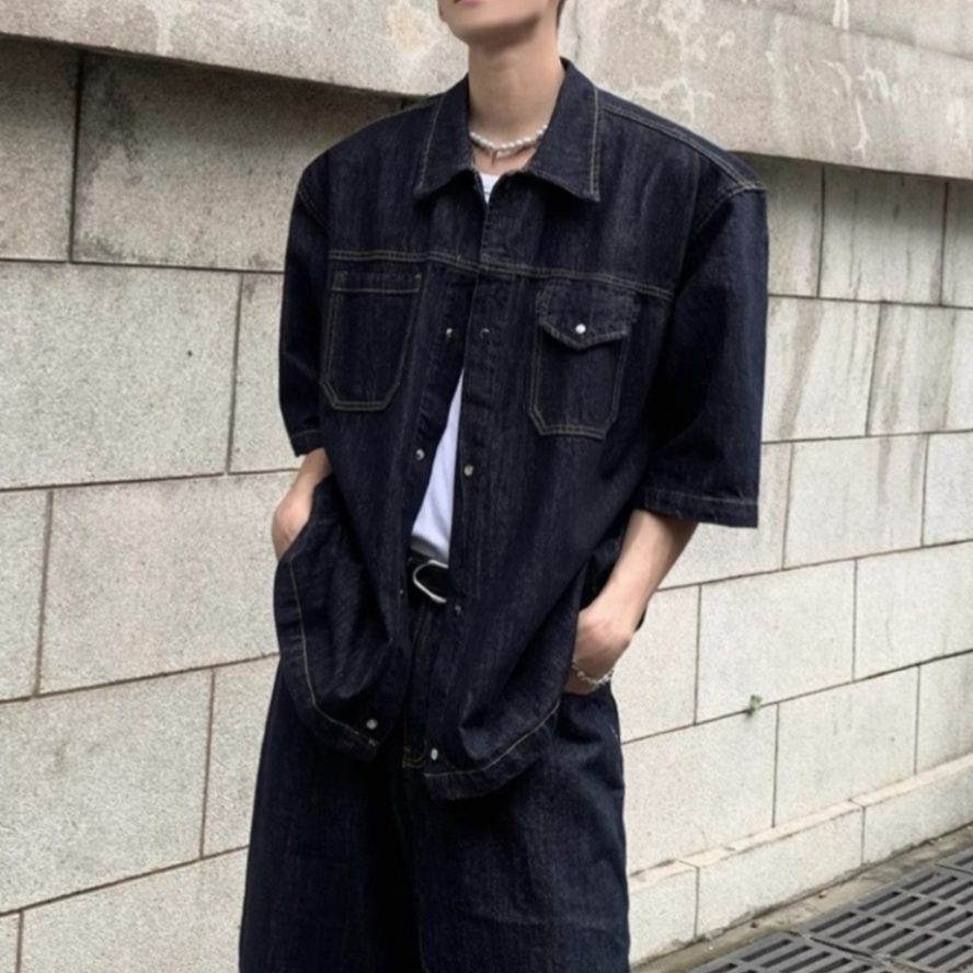 デニムセットアップ ゆったりシルエット半袖デニムセット