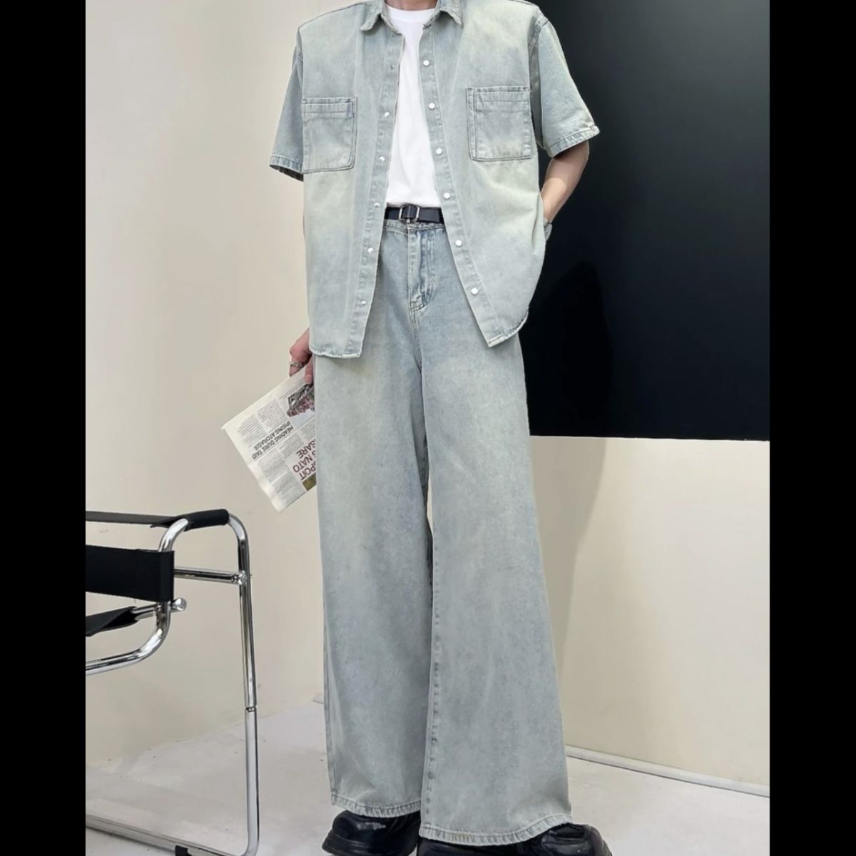 デニムセットアップ ゆったり大人の半袖デニムセットアップ