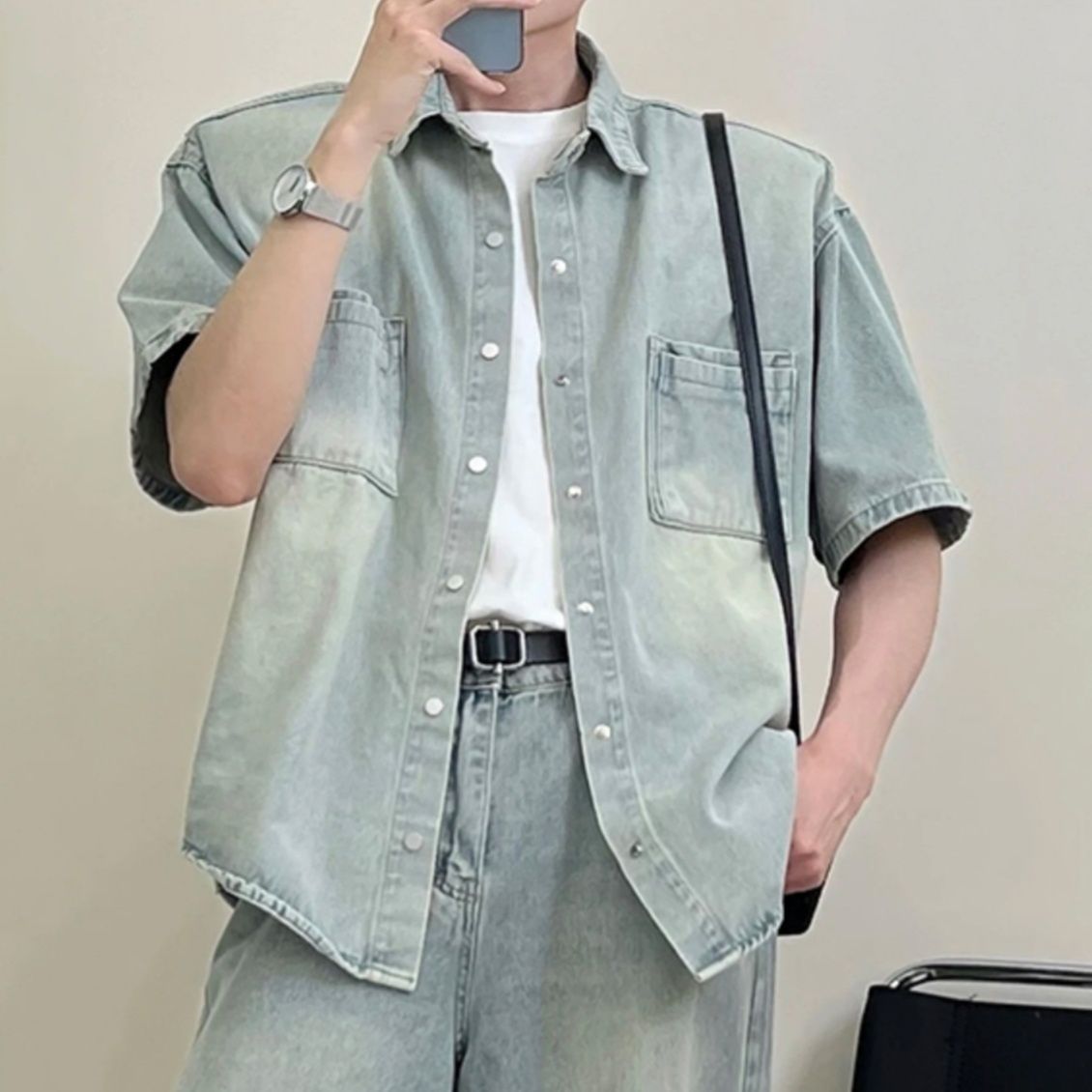 デニムセットアップ ゆったり大人の半袖デニムセットアップ