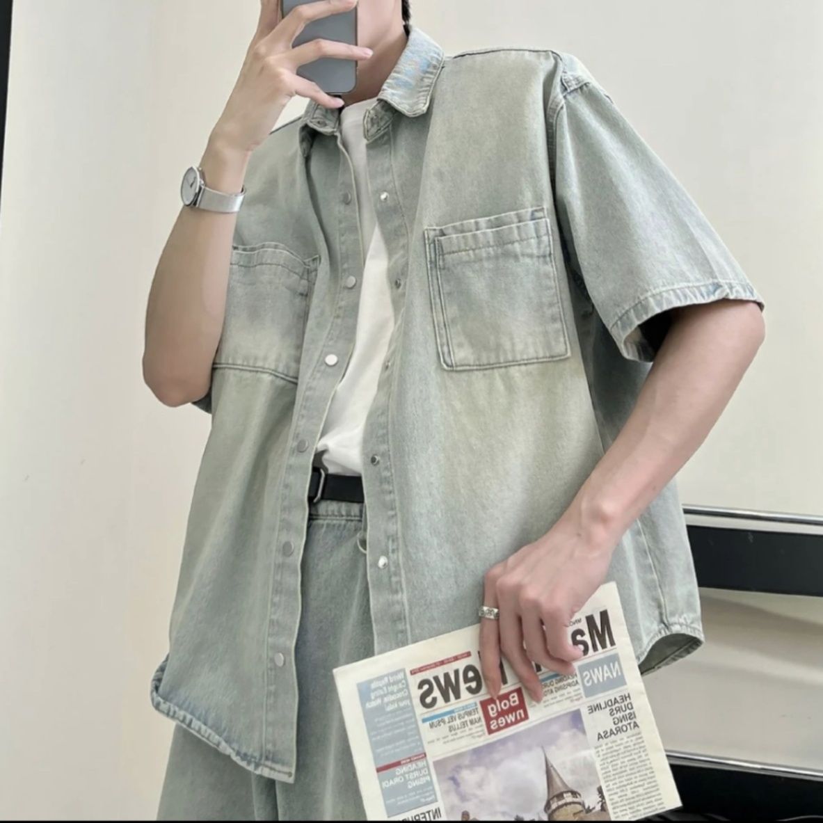 デニムセットアップ ゆったり大人の半袖デニムセットアップ