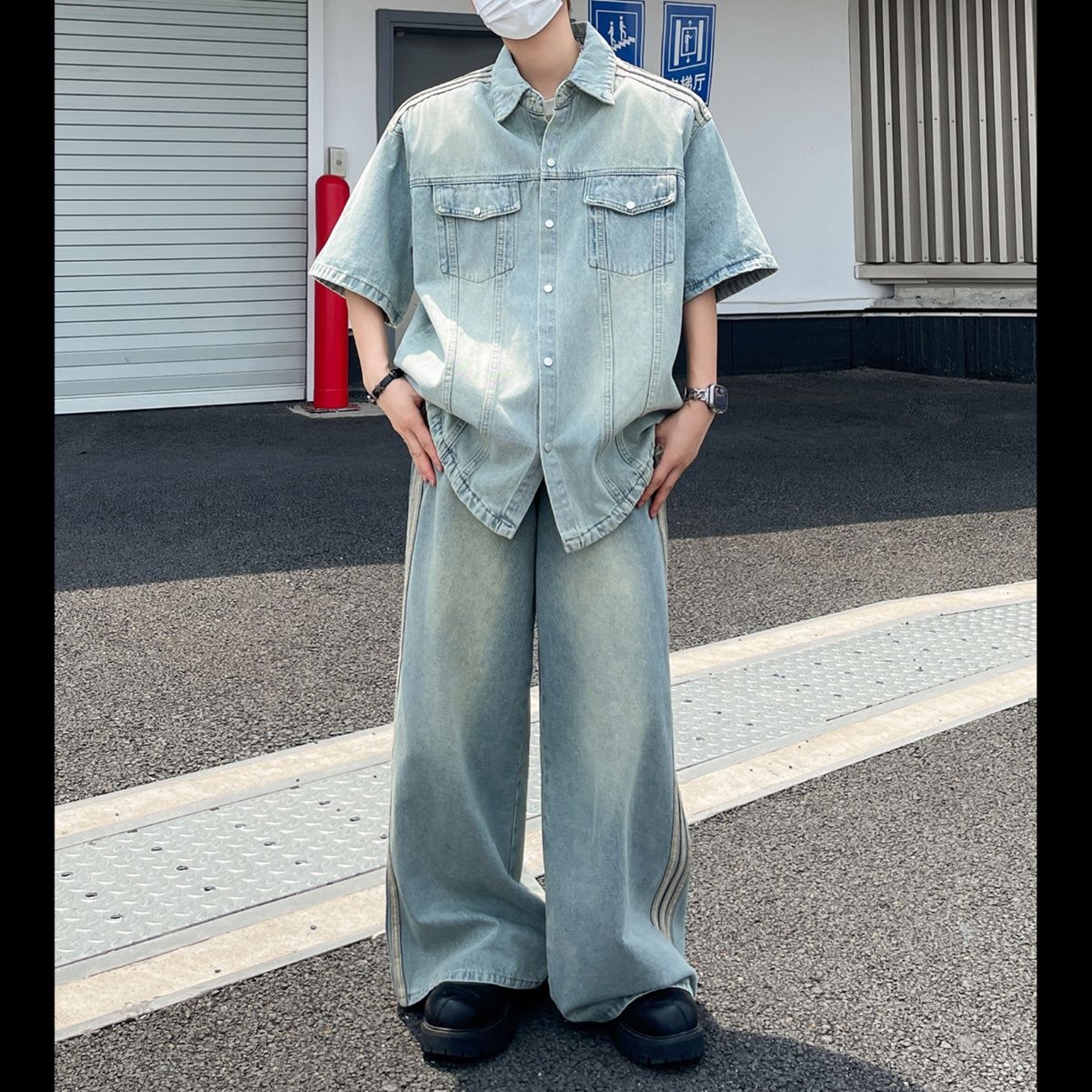 デニムセットアップ ゆったりワイドデニムセットアップ