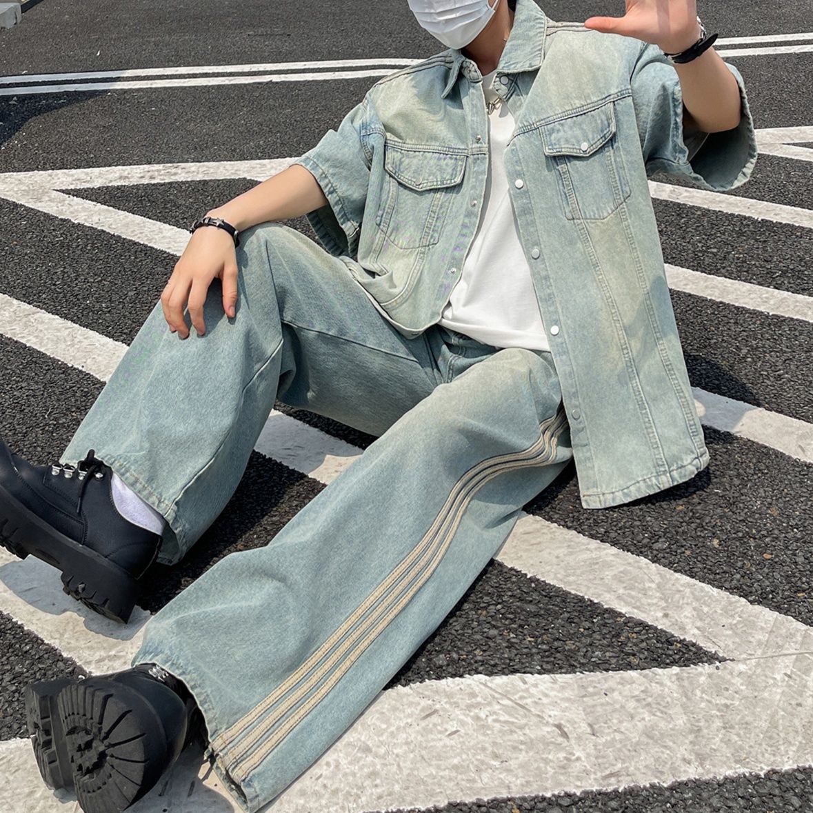 デニムセットアップ ゆったりワイドデニムセットアップ