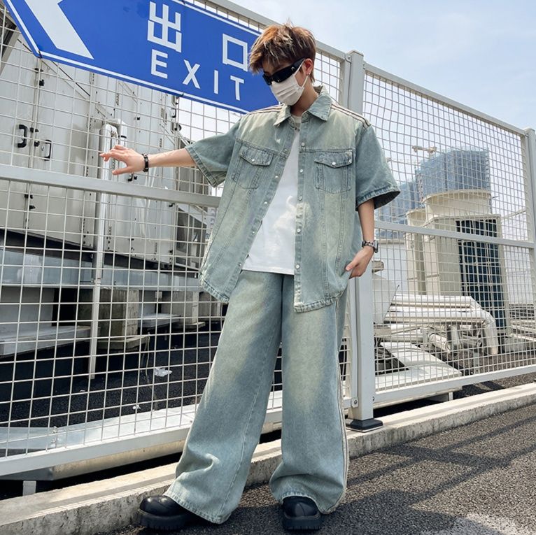 デニムセットアップ ゆったりワイドデニムセットアップ