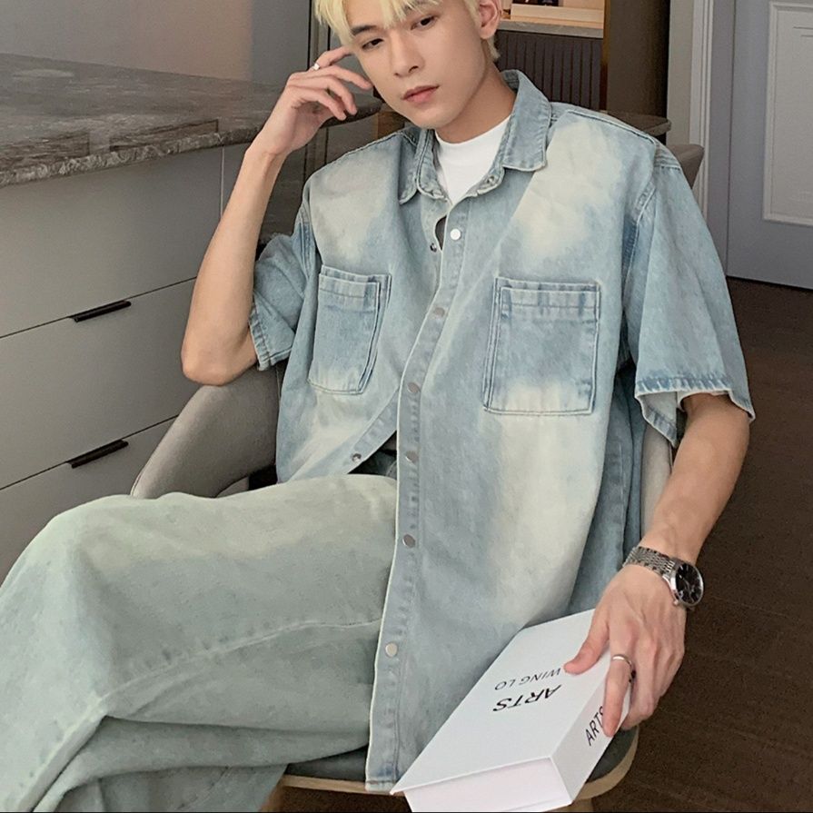 デニムセットアップ ゆったり半袖デニムセットアップ