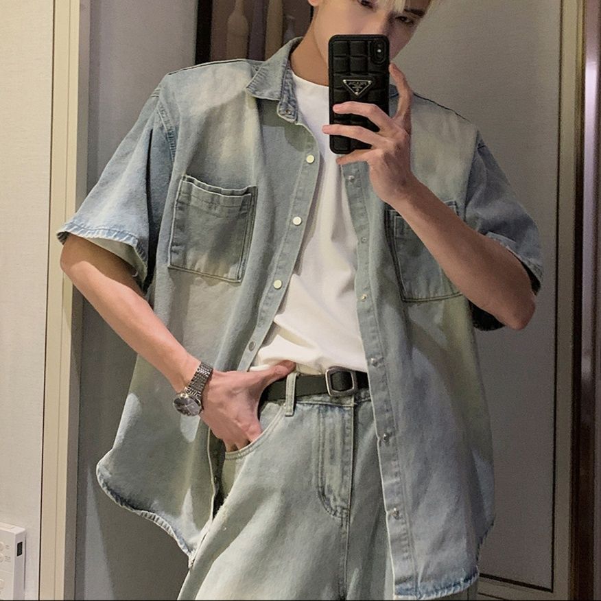 デニムセットアップ ゆったり半袖デニムセットアップ