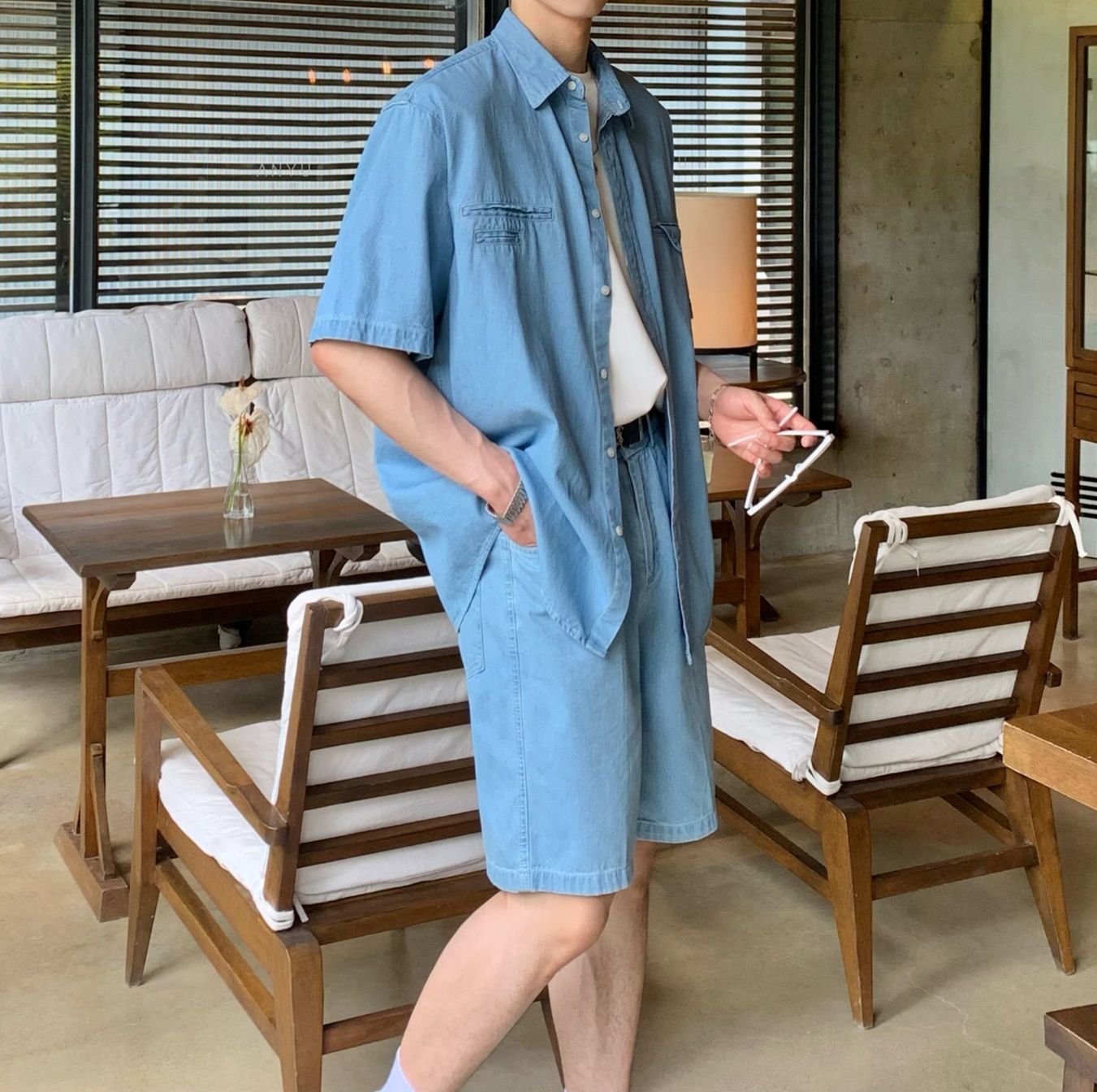 デニムセットアップ こだわり半袖デニムセットアップ