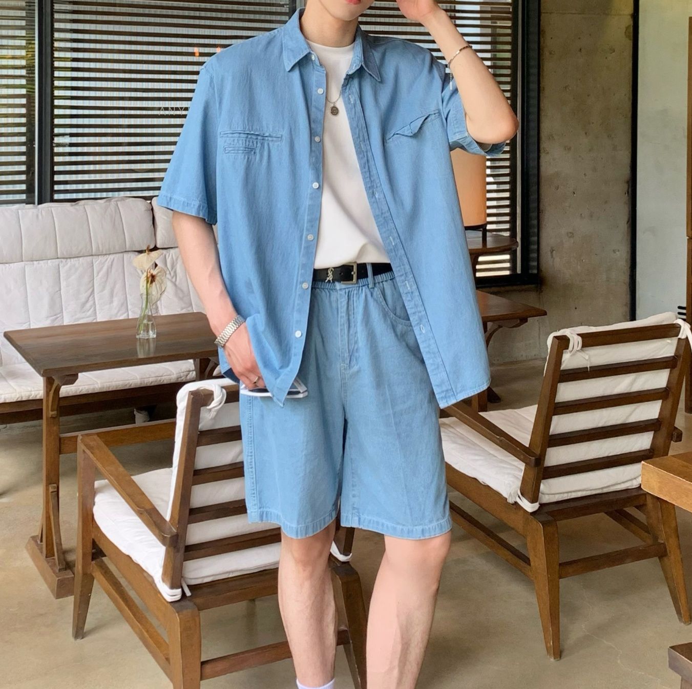 デニムセットアップ こだわり半袖デニムセットアップ