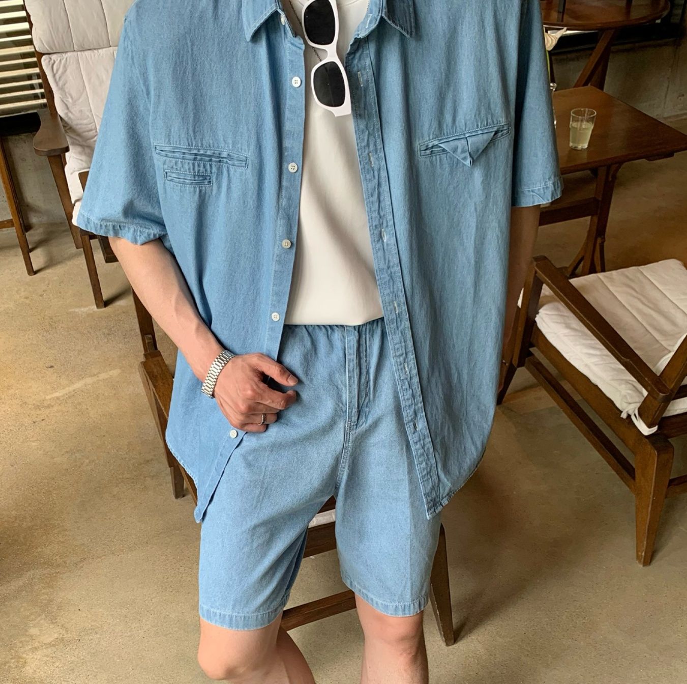デニムセットアップ こだわり半袖デニムセットアップ