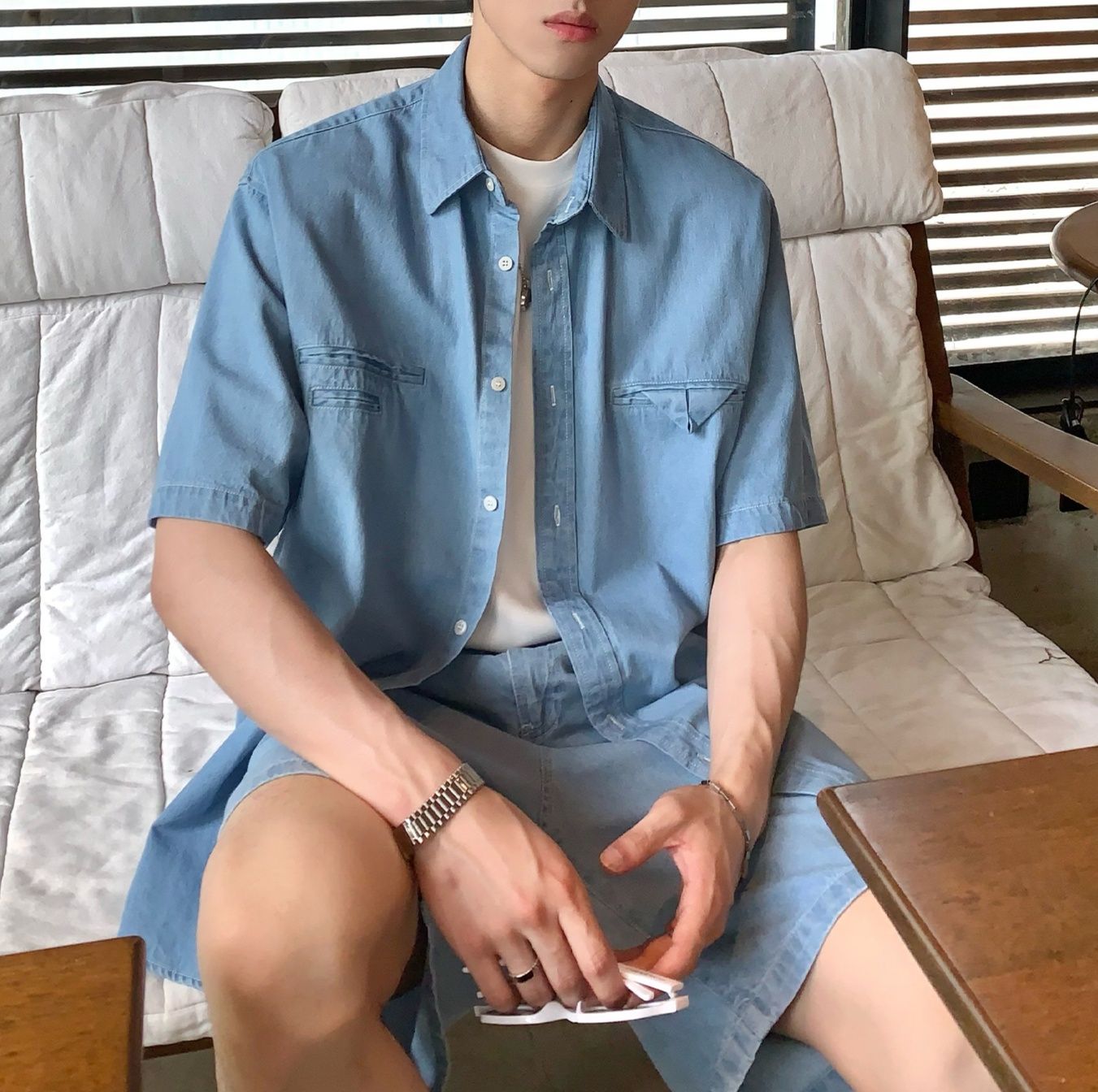 デニムセットアップ こだわり半袖デニムセットアップ