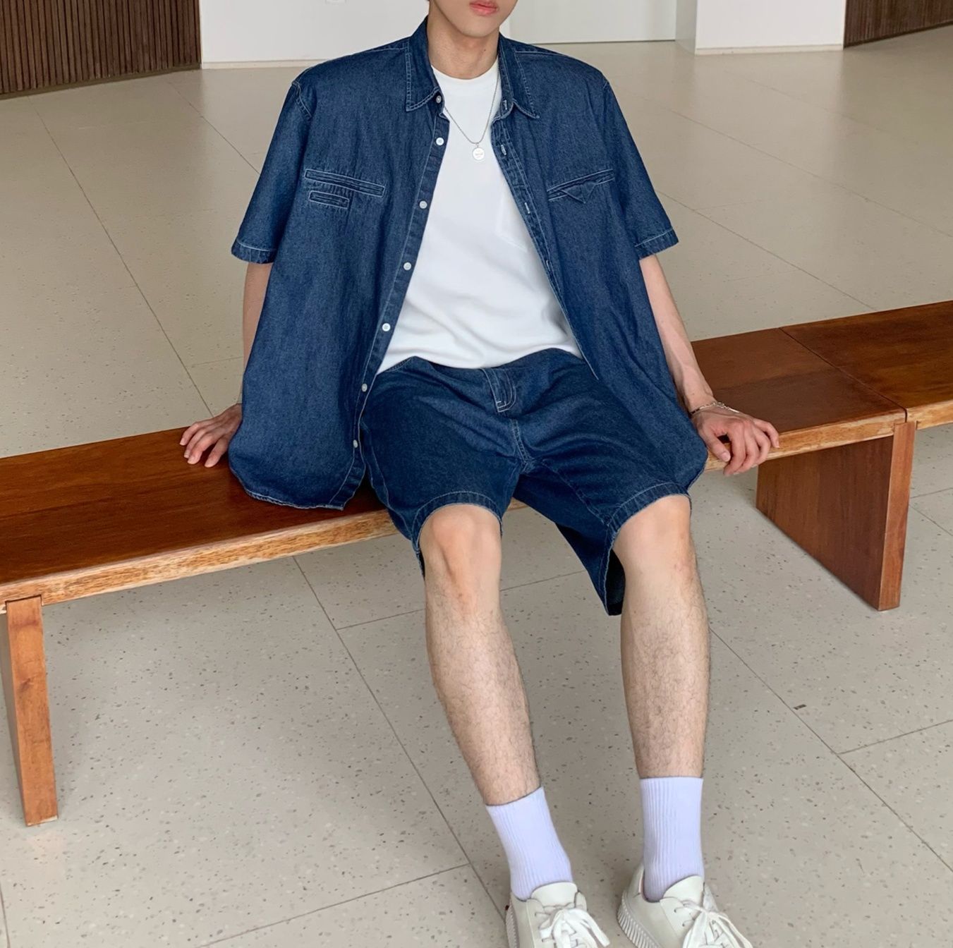 デニムセットアップ こだわり半袖デニムセットアップ